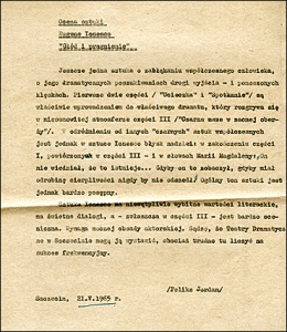 Omówienie sztuki Głód i pragnienie - ostatni tekst Feliksa Jordana (21 maja 1965)