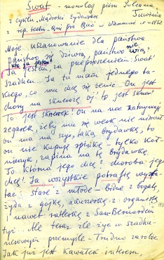 Fragment monologu Tuwima z repertuaru Antoniego Kaczorowskiego własnoręcznie przepisany przez artystę