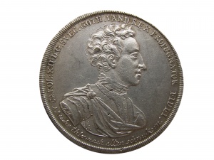 Talar, Karol XII, 1709, mennica Szczecin, (z okazji przywrócenia wolności wyznania na Śląsku), srebro, ø 41,5 mm