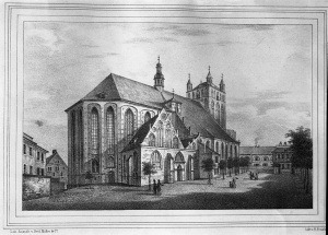 Kościół św. Jakuba od strony prezbiterium, G. Frank, 1855, zbiory MNS