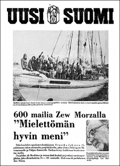 Wycinek z fińskiego dziennika „Ussi Suomi” (Nowa Finlandia) o bałtyckich rejsach młodzieży z Finlandii na pokładzie „Zewu Morza” (kwiecień 1977)